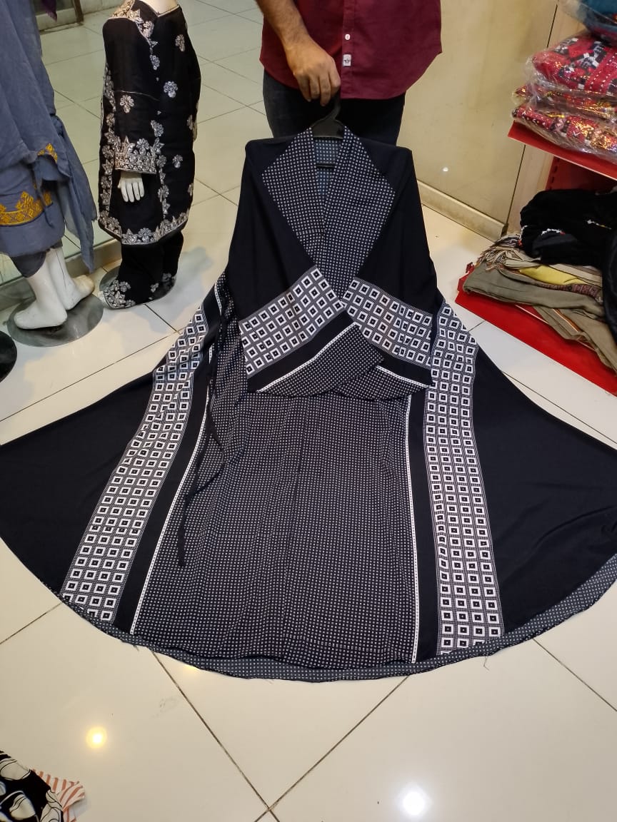 Printed Front Open Abaya with Big Ghair